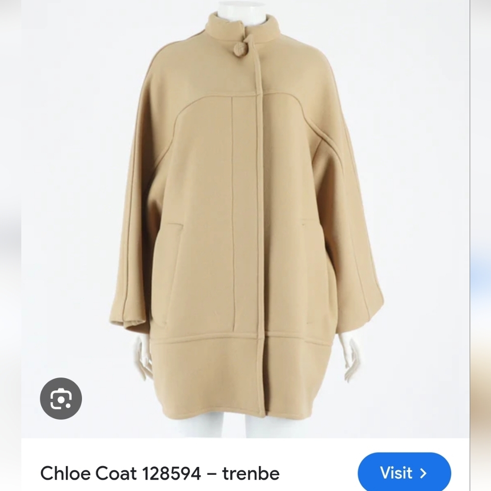 DESIGNER STYLE OVERSIZED WOOL COCOON COAT BEIGE MINIMALIST CHIC SIZE S - Picture 8 of 9